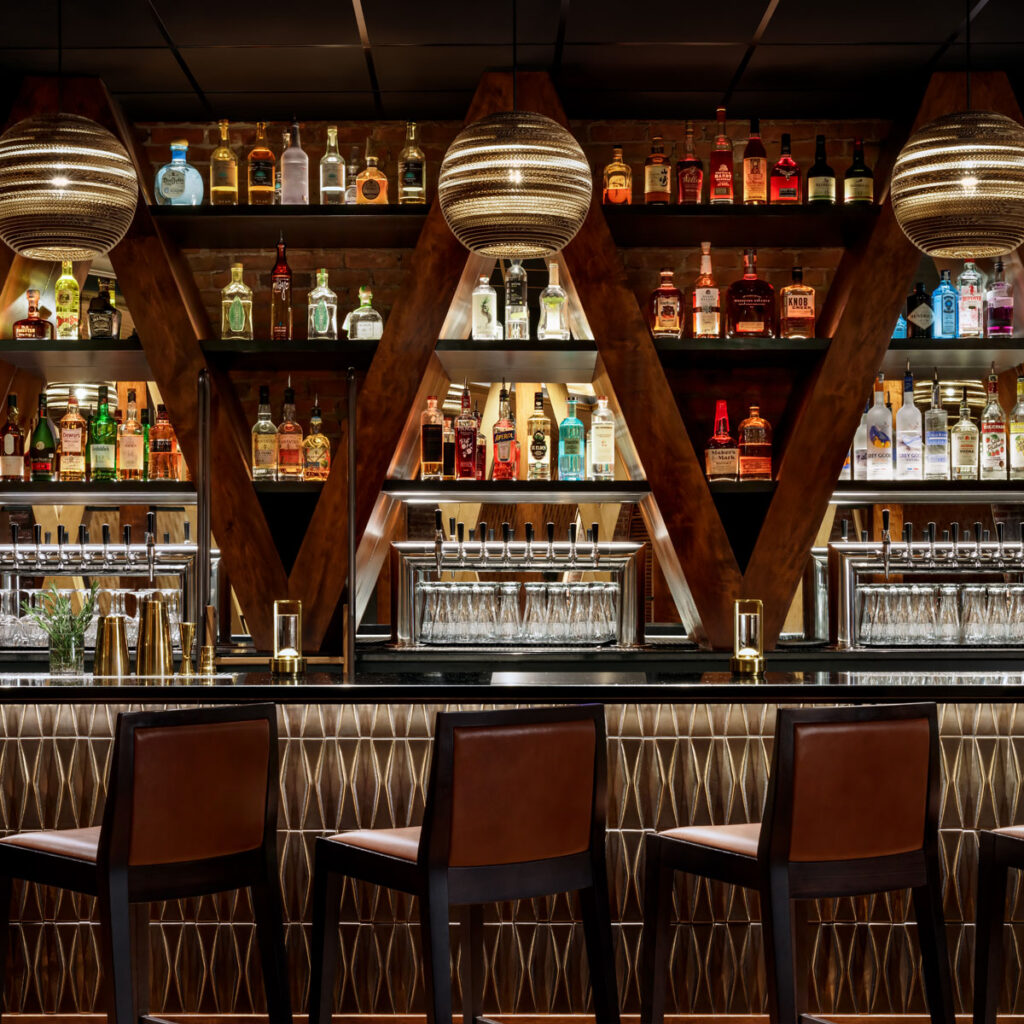 Back bar and bottle display at KANÙ Restaurant + Bar, Old Town Maine