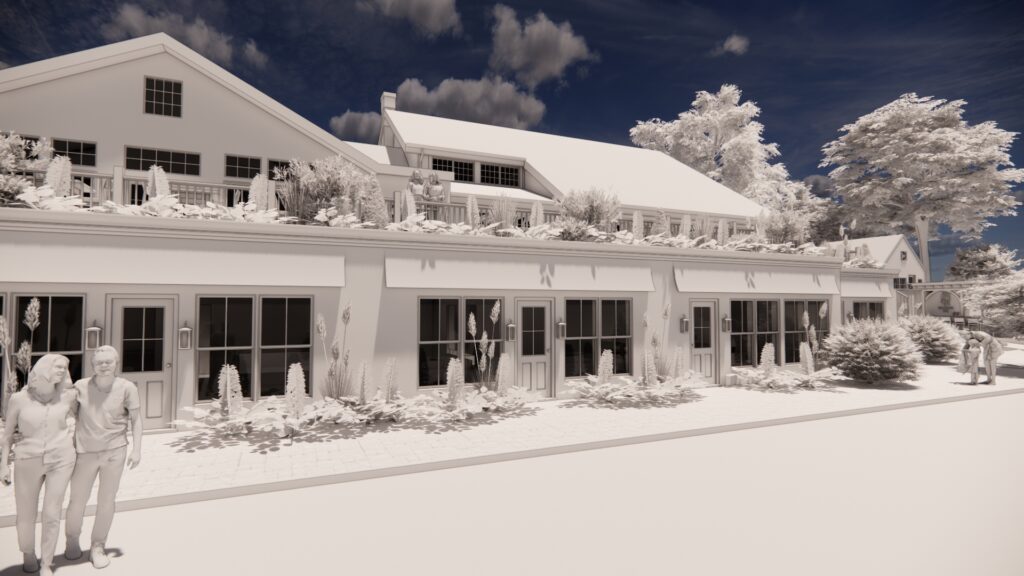 White model rendering of the Cellar Door Winery restaurant barn, Lincolnville, Maine