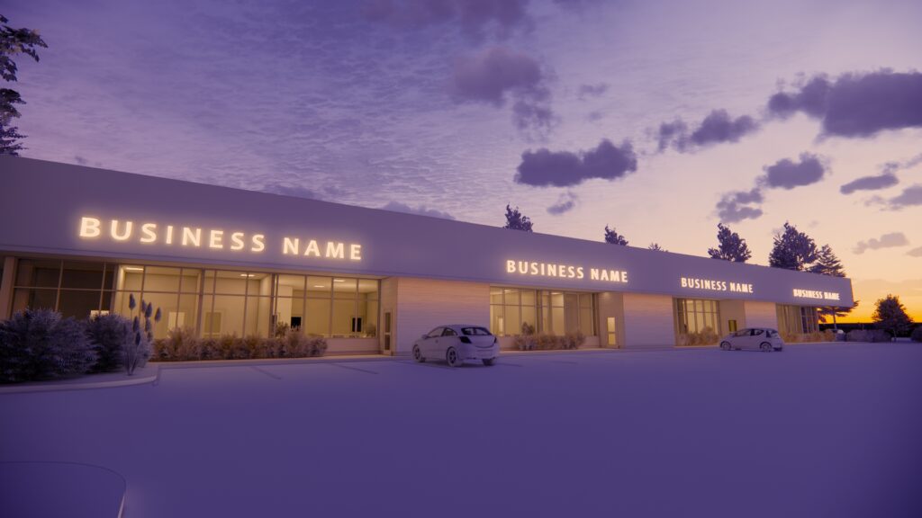 White model rendering of a four-suite medical office building on Ridgewood Drive, Bangor, Maine